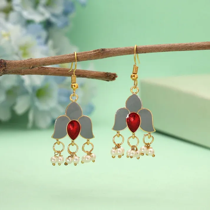 Flower Design Meenakari Earrings-grey2.webp