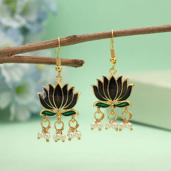 Lotus Design Meenakari Earrings-blck-2.webp