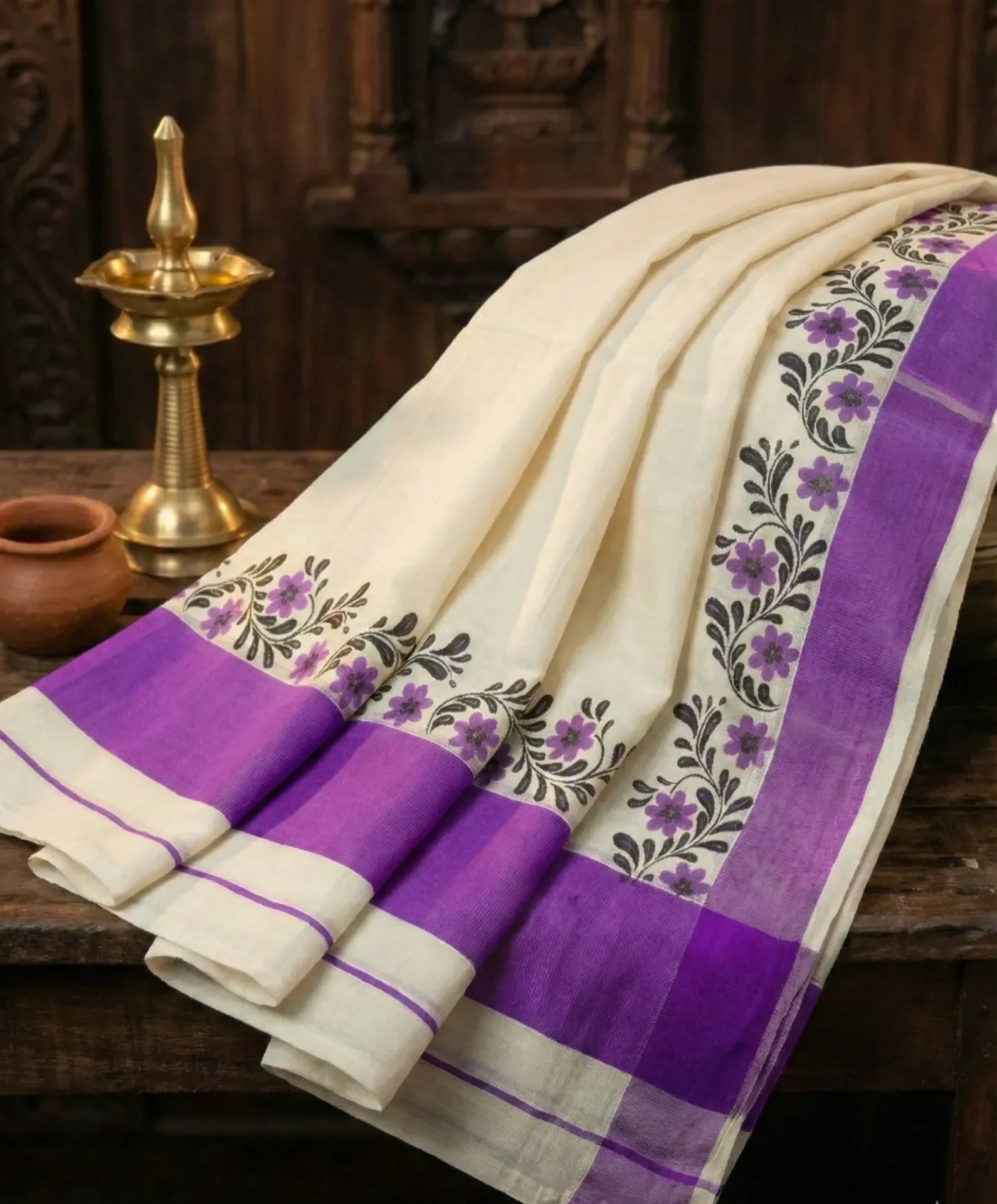 Kerala Handloom Set Mundu/4357 (Purple)