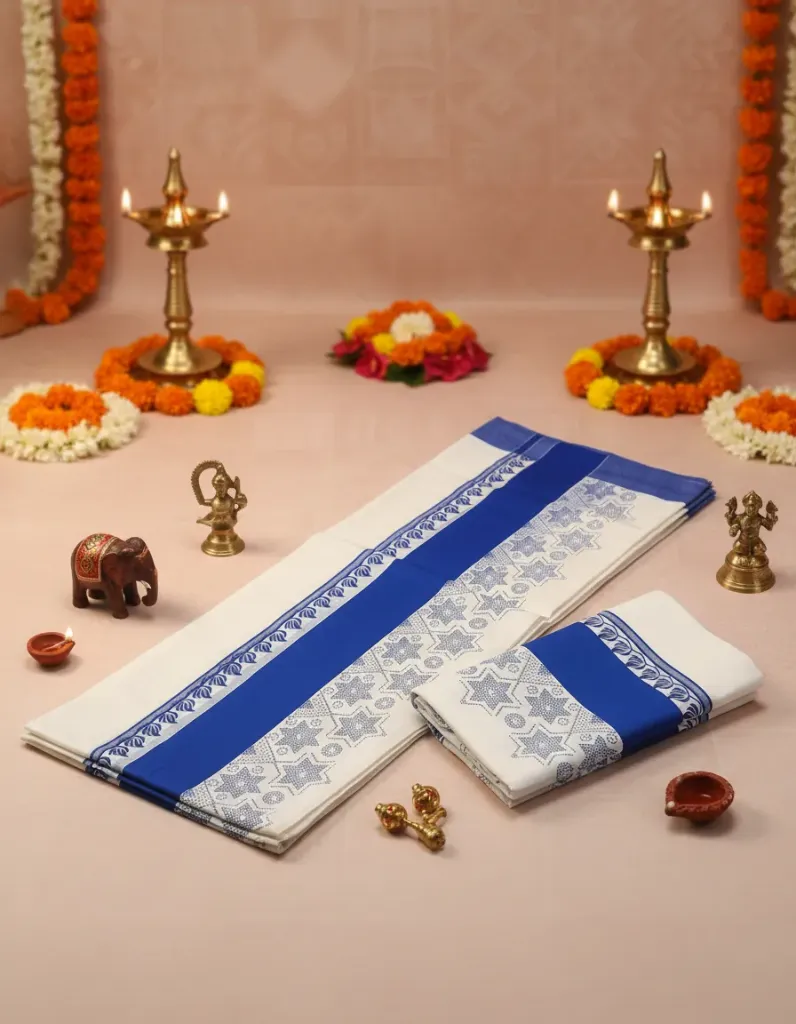 Kerala Handloom Set Mundu/4359 (Blue)