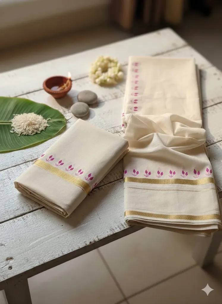 Kerala Handloom Set Mundu/4501 (Pink)