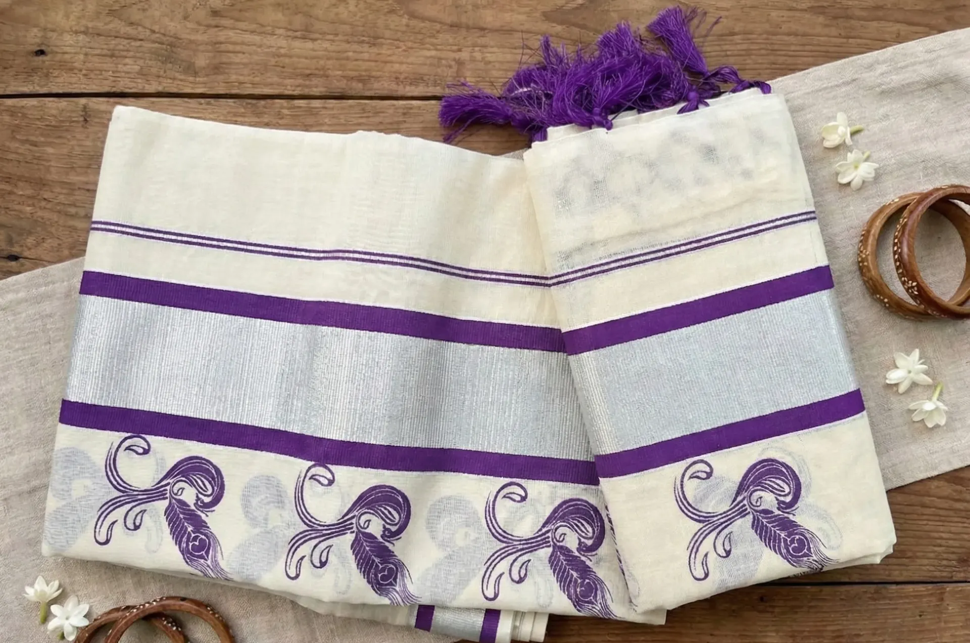Kerala Handloom Set Mundu/4603K (Purple)