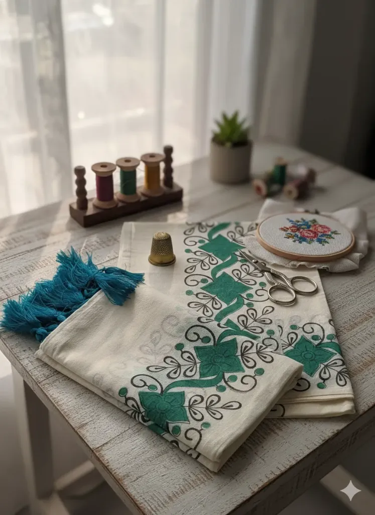 Kerala Handloom Set Mundu/4649K/2 (Green)