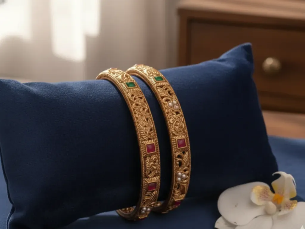 White Moti & Stone Square-Set Bangle Pair (Set of 2) (2X4)