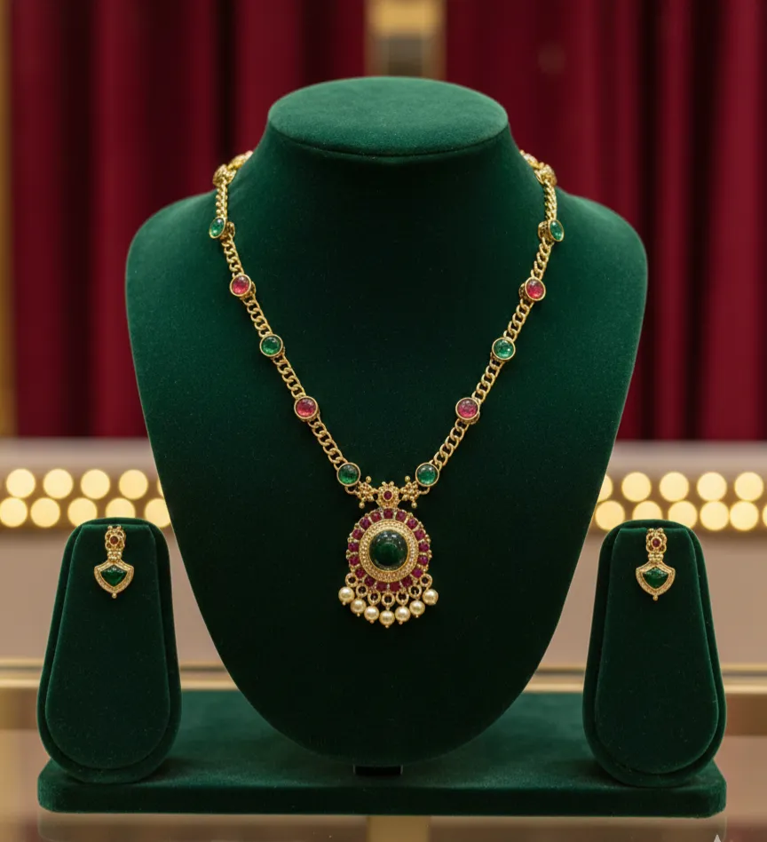 Moti Dangler Necklace with Palakka Studs