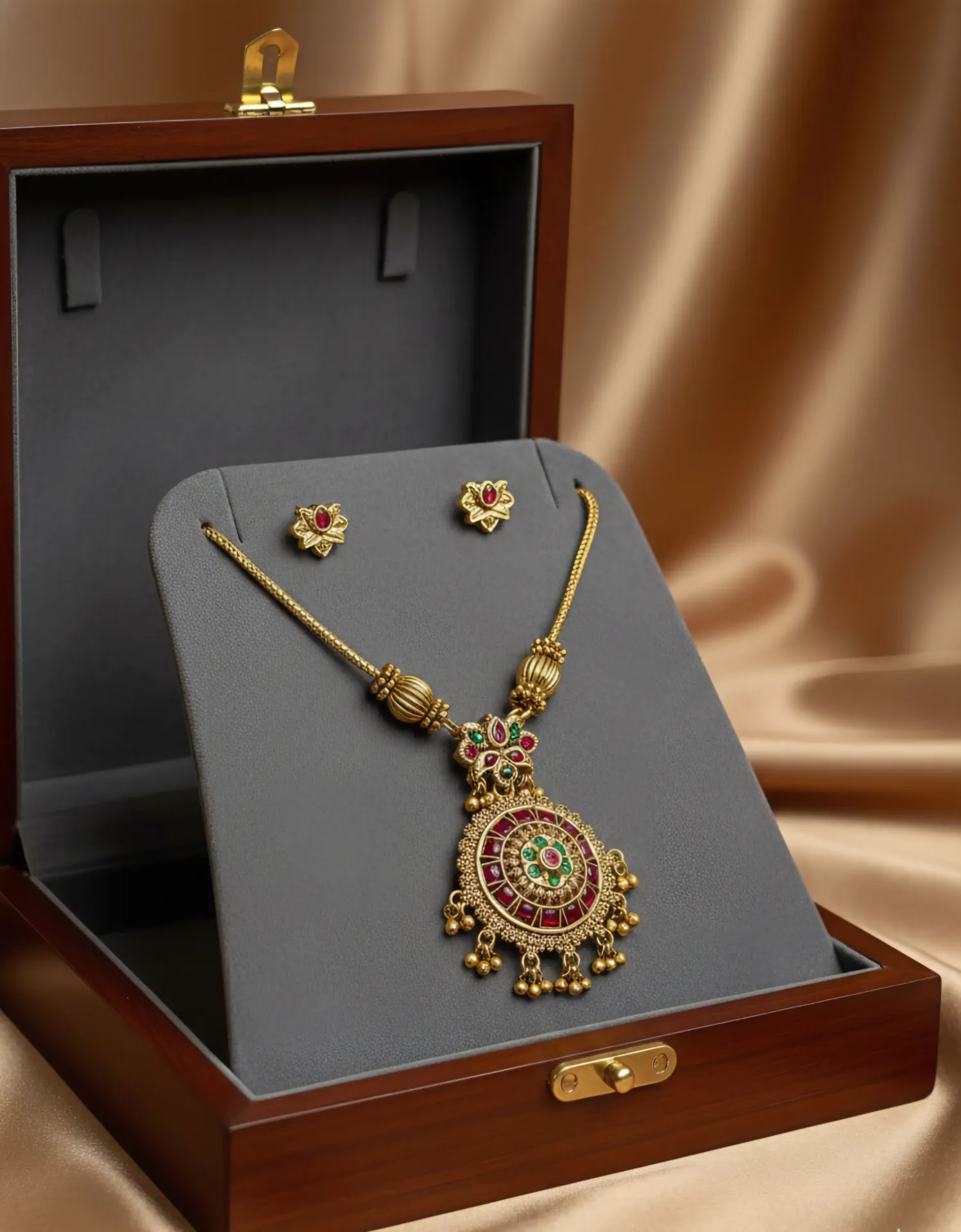 Antique Gold Neckpiece with Golden Danglers and Studs