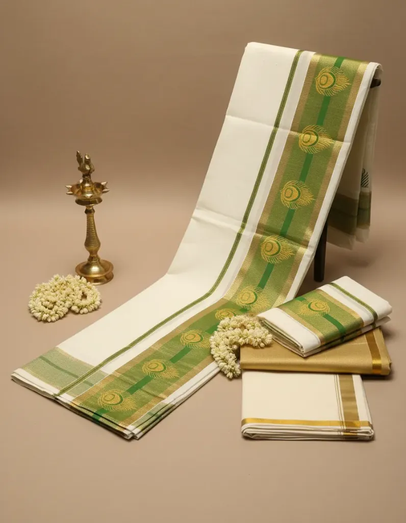 Kerala Handloom Set Mundu/4529 (Green)