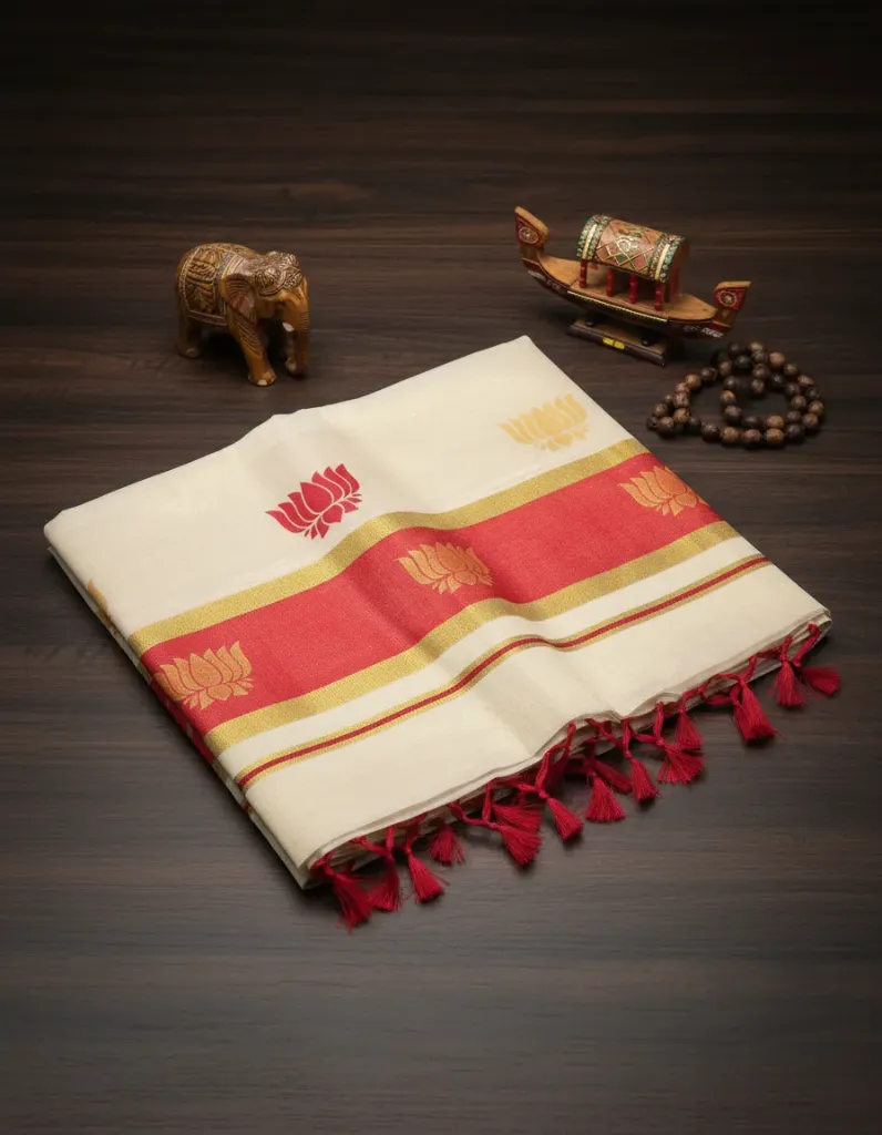 Kerala Handloom Set Saree/2626K (Red)