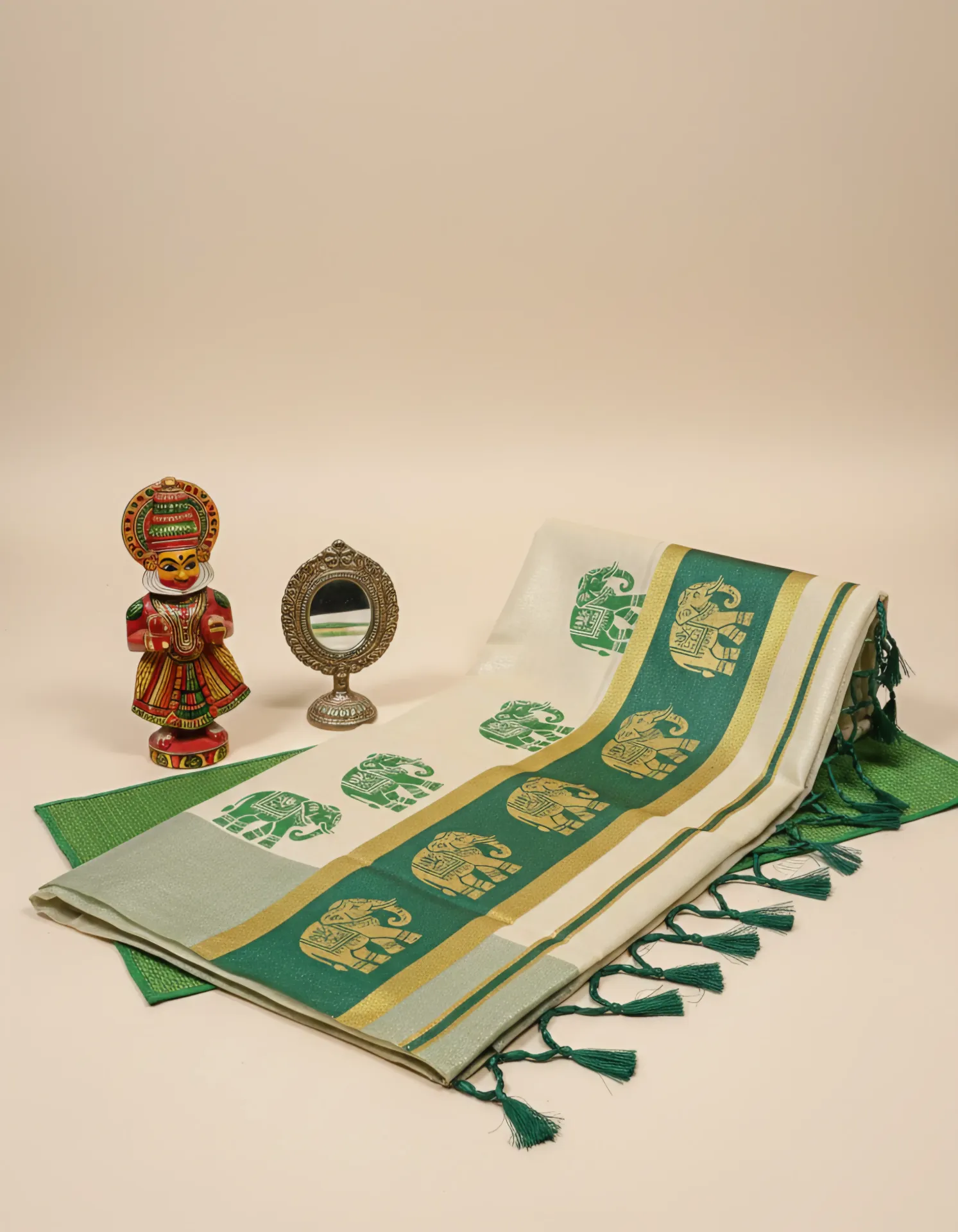 Kerala Handloom Set Saree/2642K (Green)