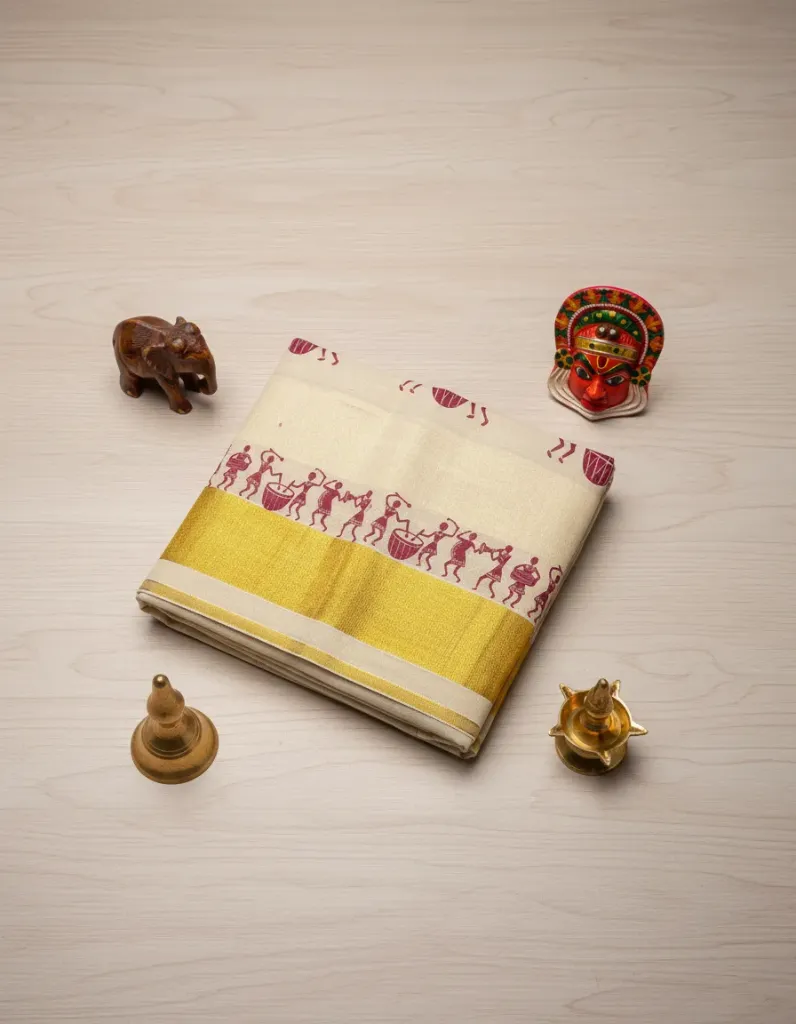 Kerala Handloom Set Saree/2677 (Green)