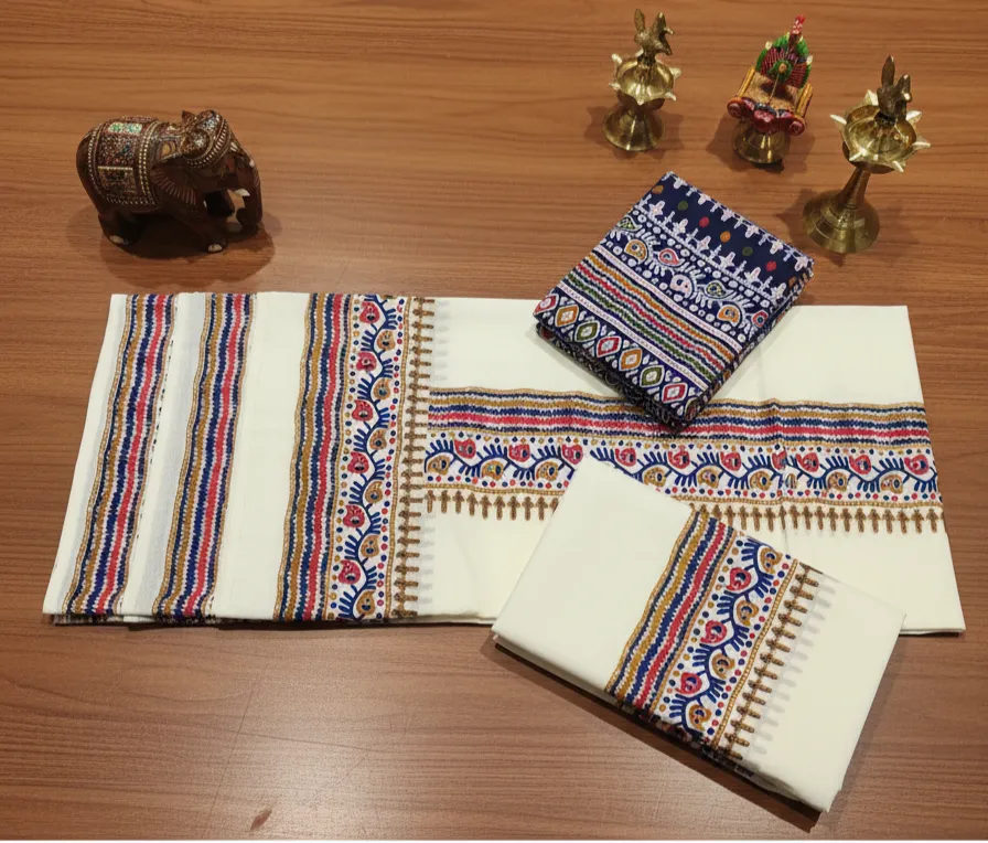 Kerala Handloom Set Mundu/4647 (Blue)