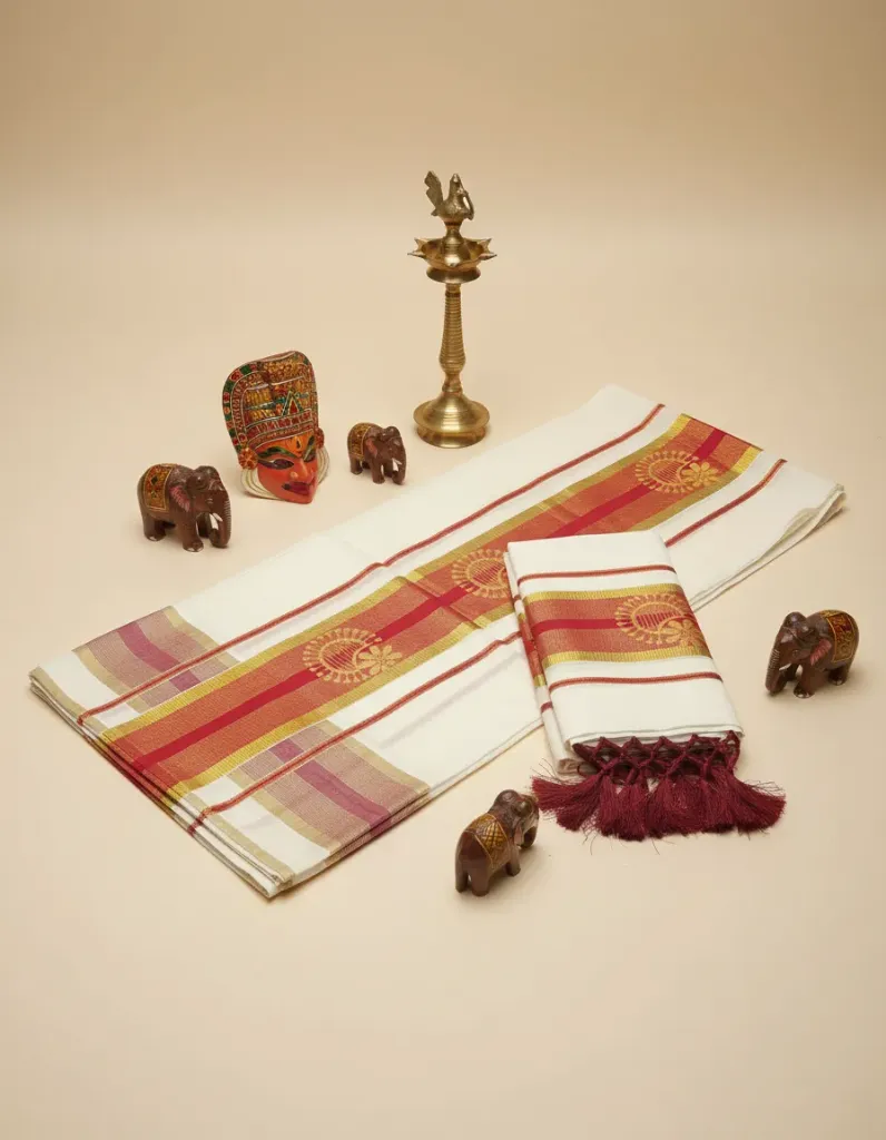 Kerala Handloom Set Mundu/4529K (Red)