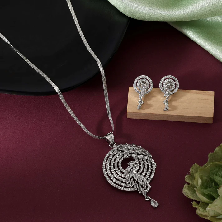 Silver American Diamond Necklace Set
