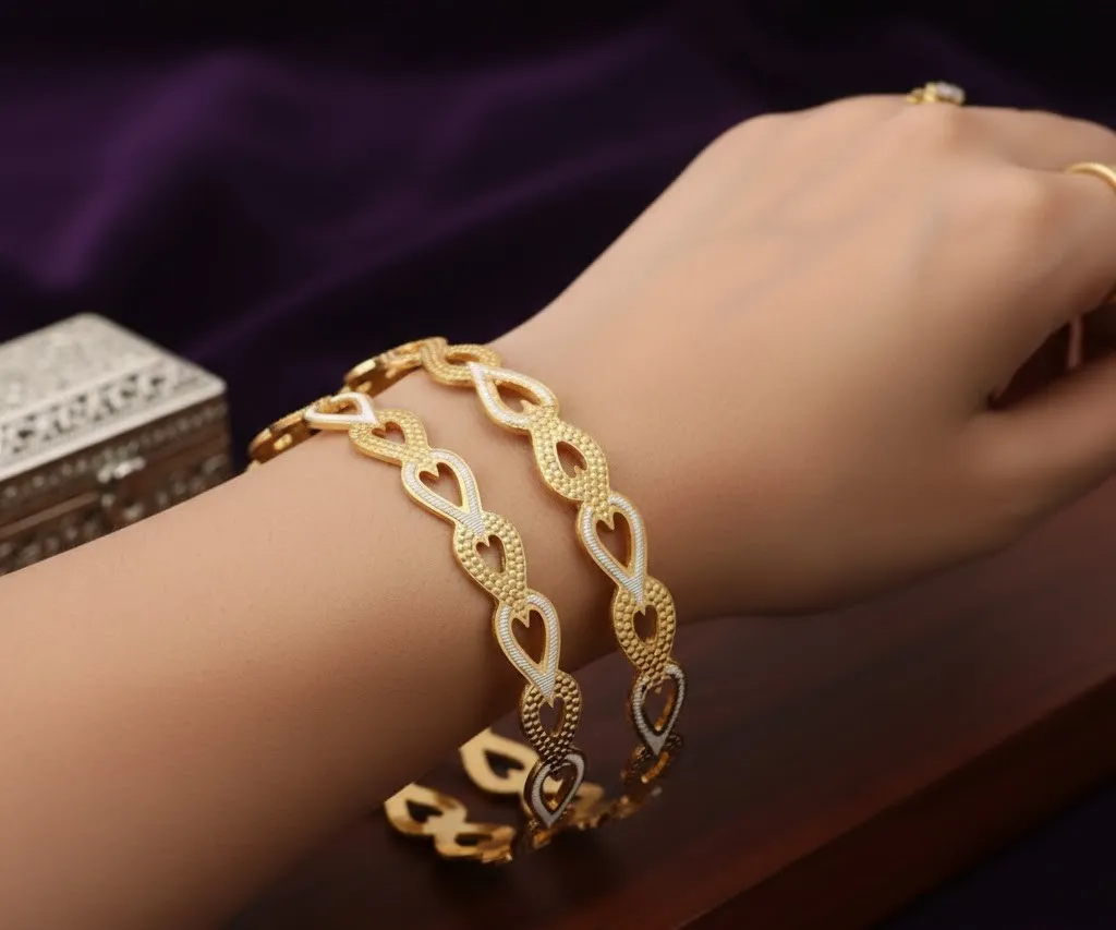 Gold Heart Loop Fashion Bangle (Set of 2 Bangles) (2X4)