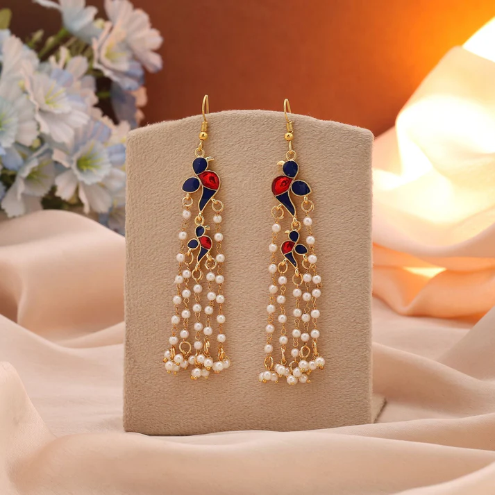 Dangler Meenakari Enamel Earrings (Blue)