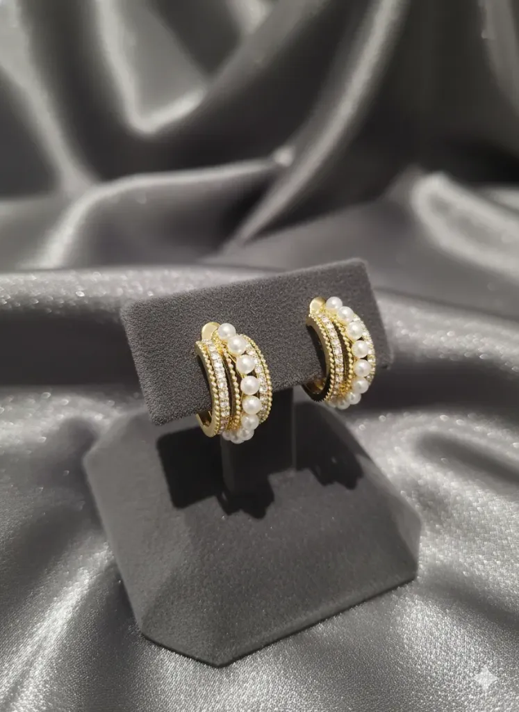 Triple Layer Pearl & CZ Hoops