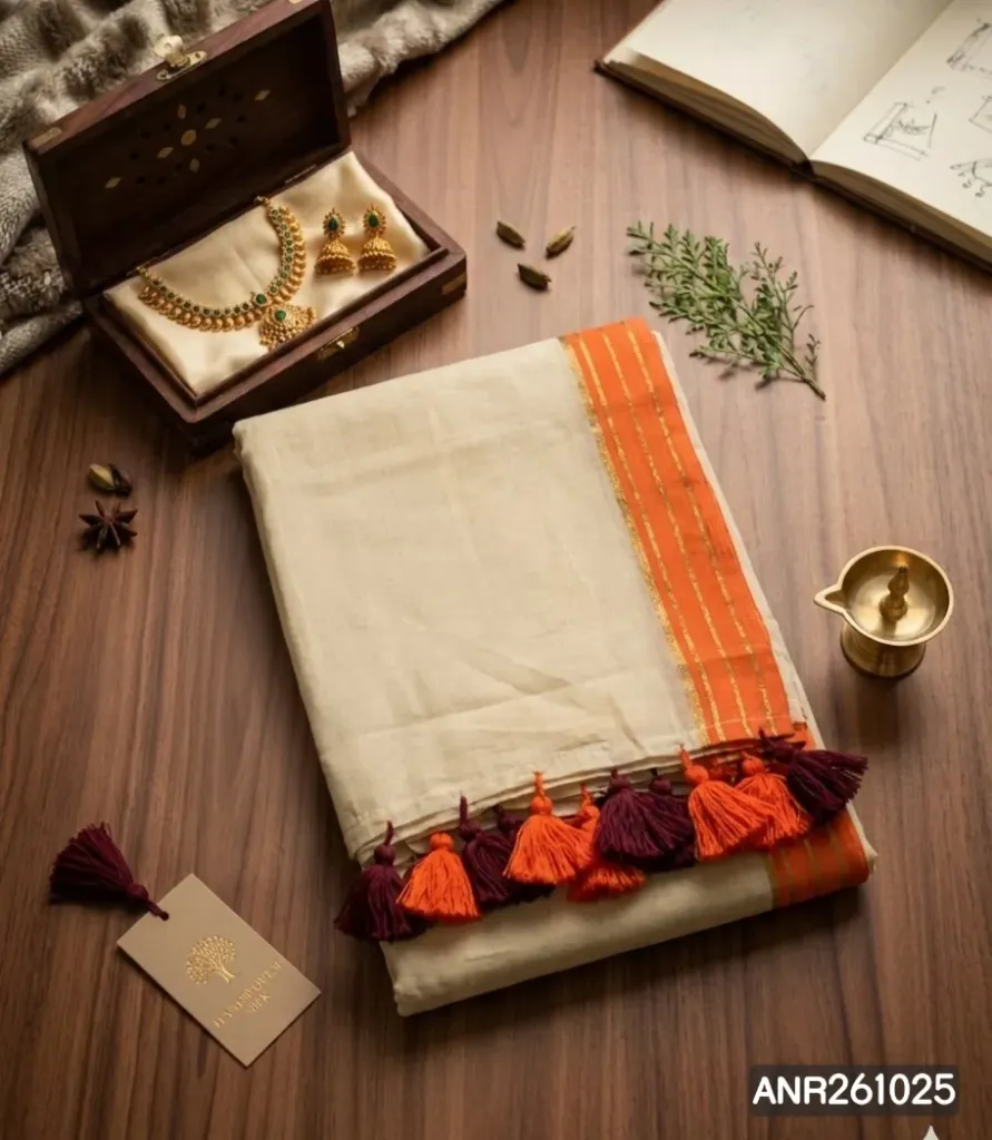 Ivory Flame Tassel Saree