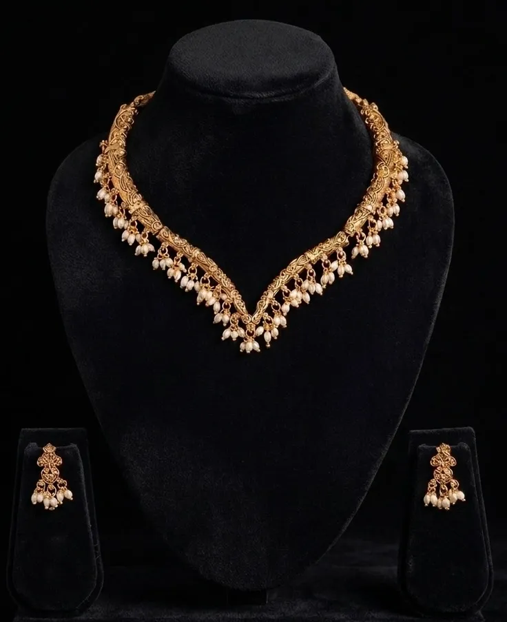 Antique Pearl Dangler Hasli Set