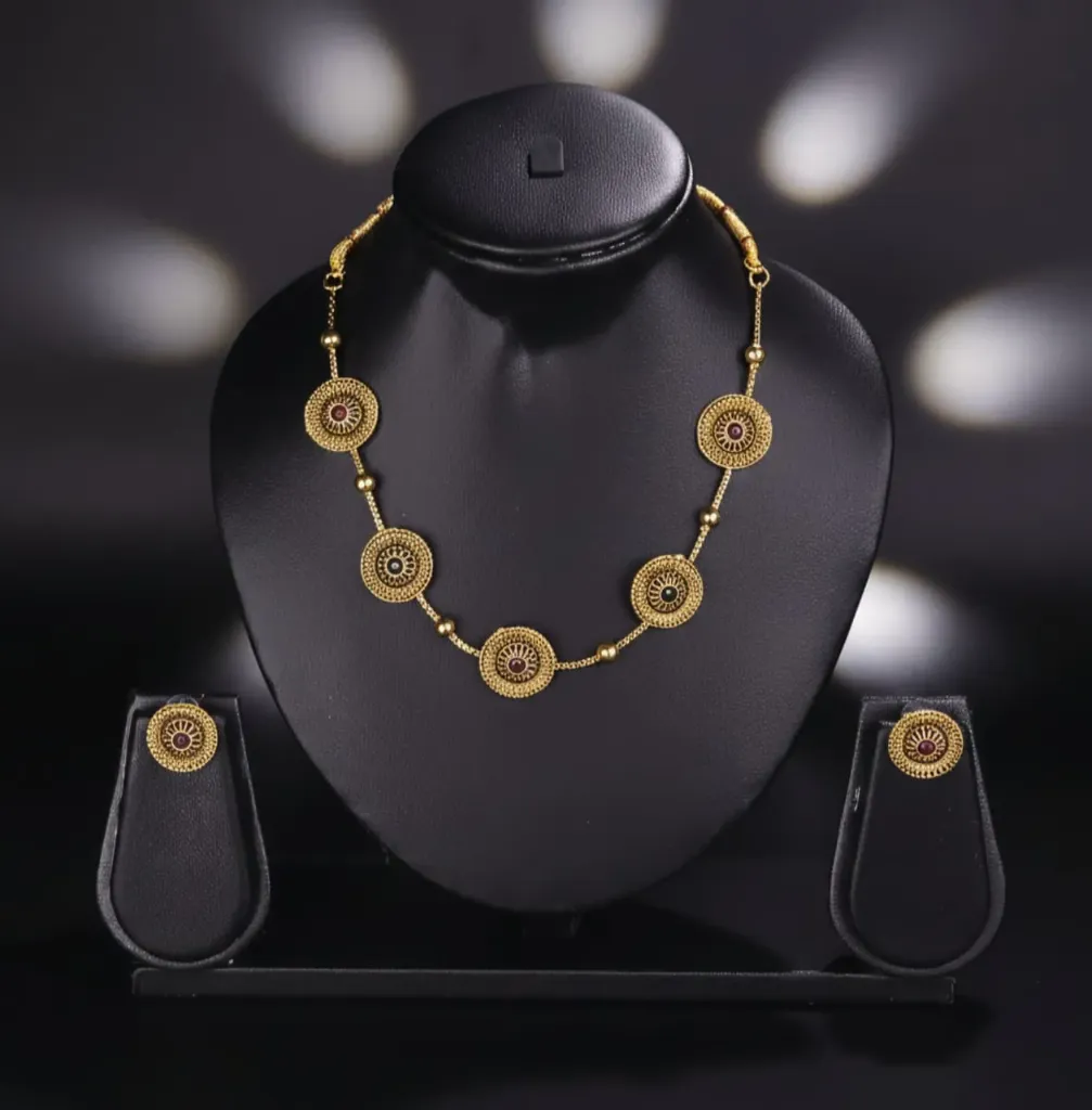 Oxidised Button Necklace with Studs