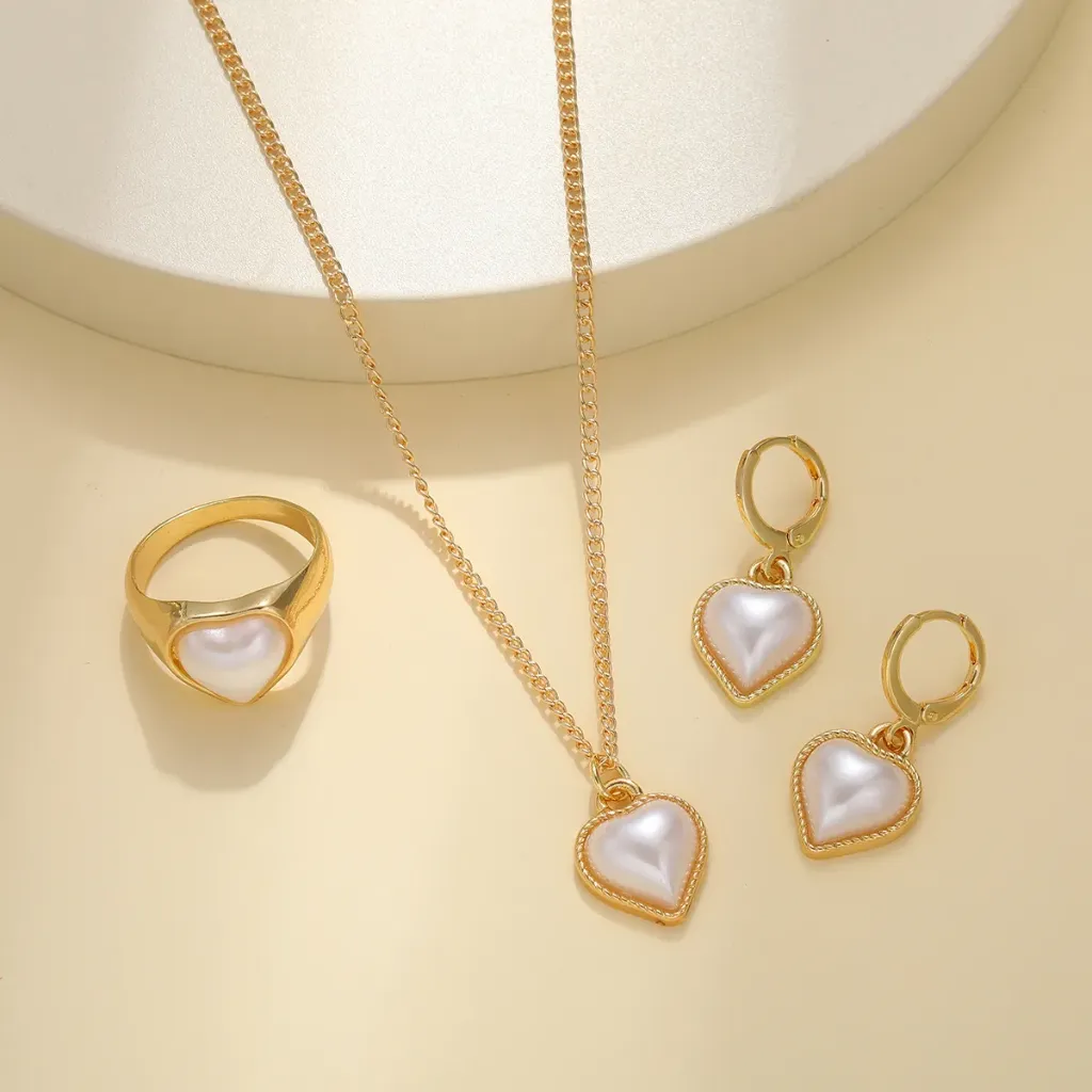Retro Vintage Heart Shape Pearl Jewelry Set