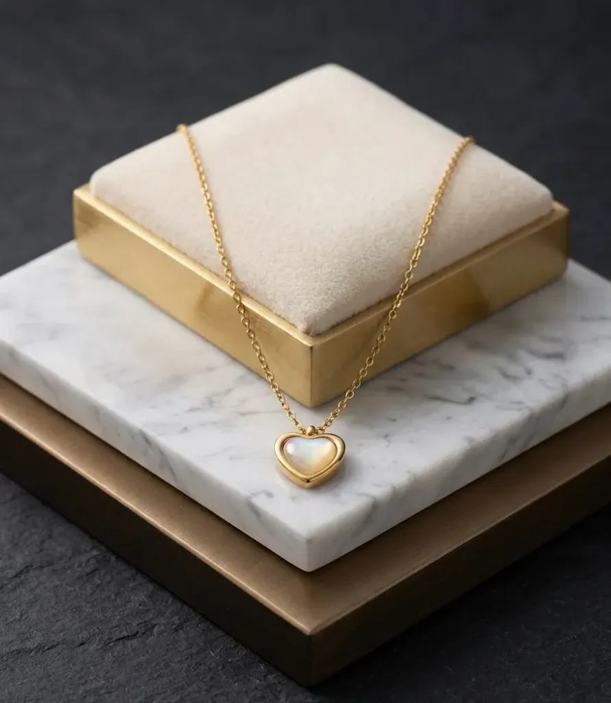 Petite 18K Gold Plated White Heart Pendant Chain