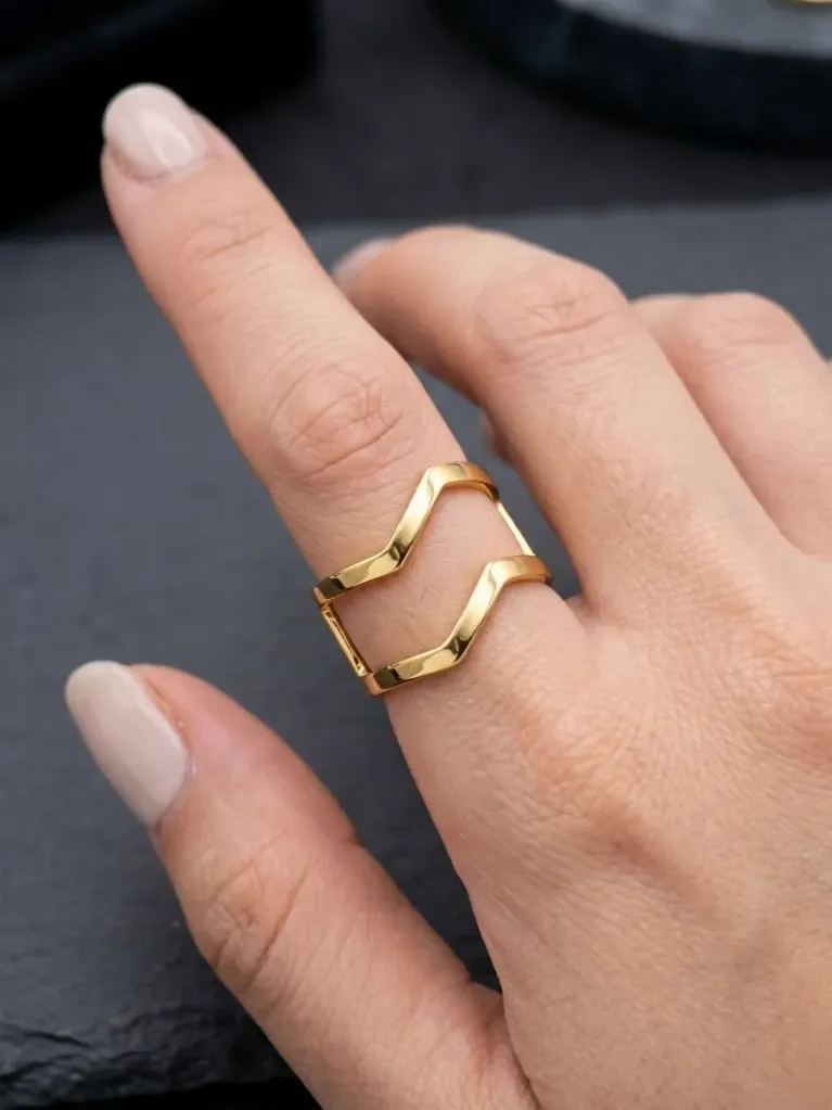 Minimal V-Shape Gold Plated Open Ring