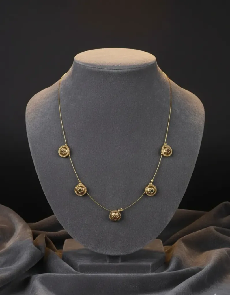 Golden Oxidised Button Thread Necklace