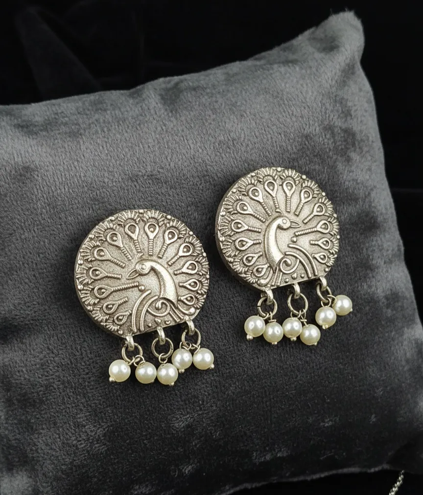 Oxidised Peacock Earrings