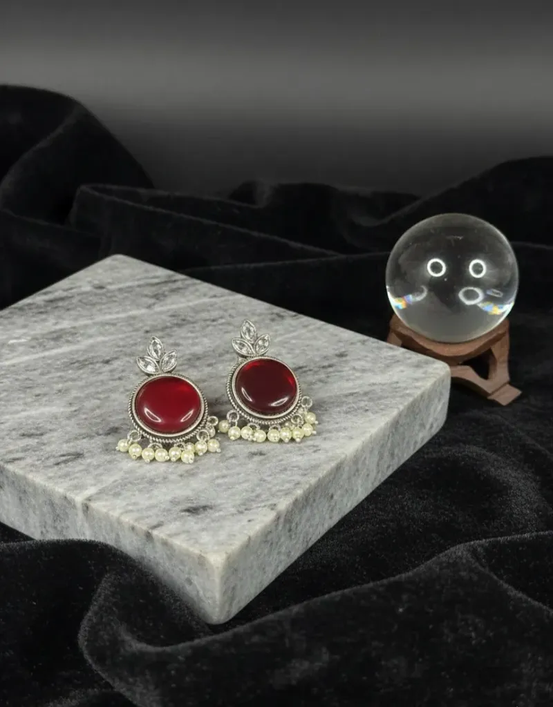 Fusion Oxidized Moti Earrings (Red)