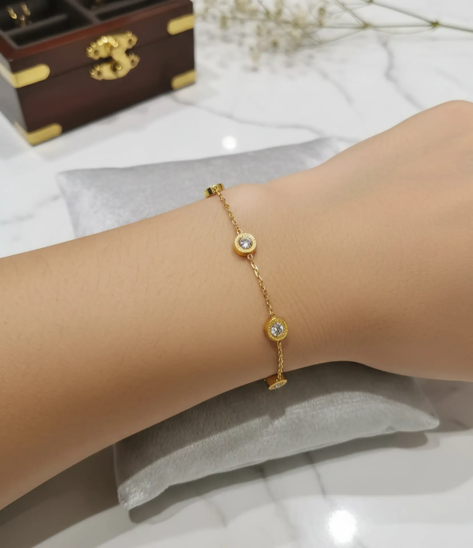 Roman Numerals Diamond-Studded Bracelet