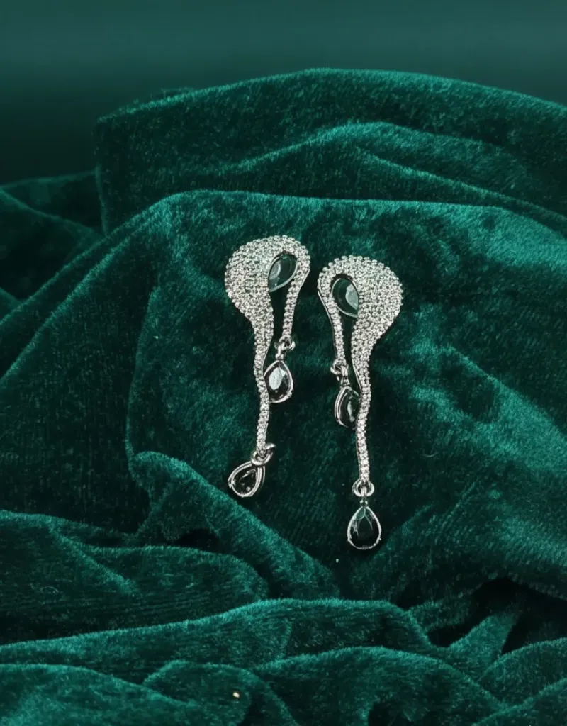 Oxidized Earrings with Colorful Drop