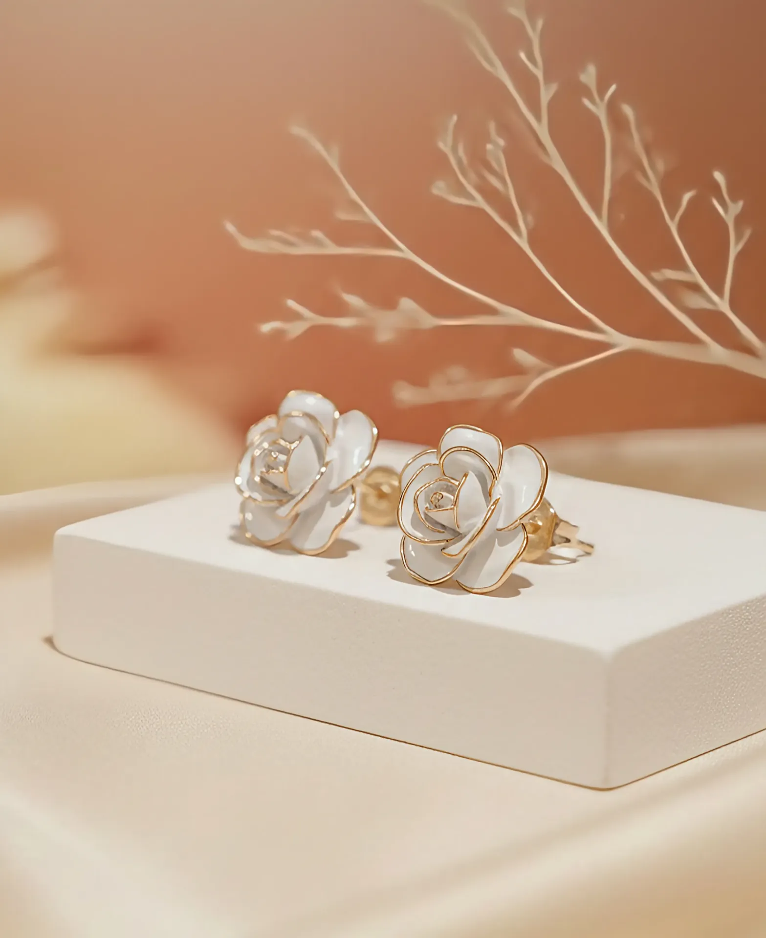 White Camellia Flower Studs