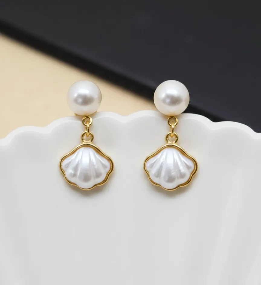 Pearl Shell Charm Stud Earrings