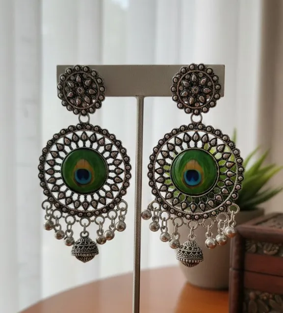 [Circle] Peacock Oxidised Earrings (Design 1)