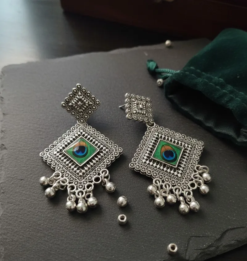 Peacock Oxidised Earrings