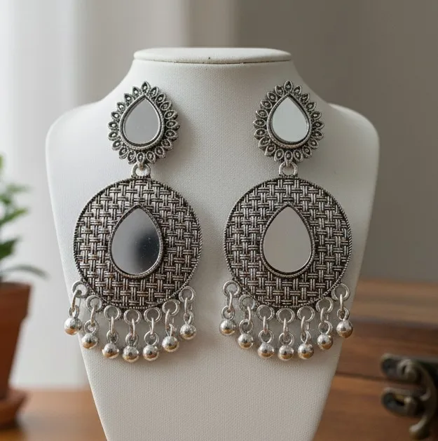 Oxidised Mirror Dangle Earrings