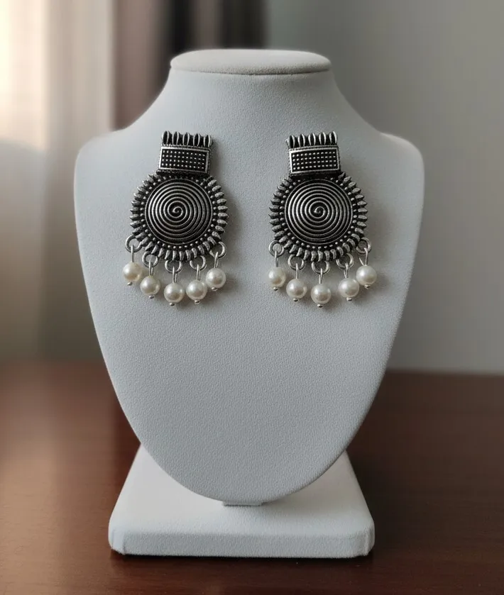 Oxidized Moti Dangle Earrings