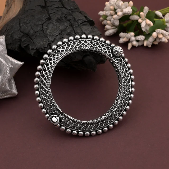 Party Wear Silver Oxidised Openable Bracelet