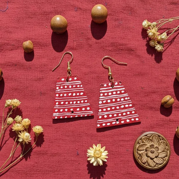 Red Wooden Handcrafted Earrings