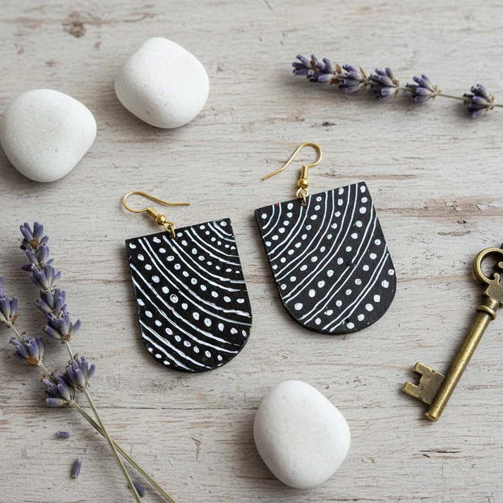 Black Tribal Carved Wooden Earrings