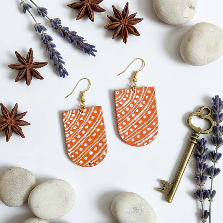 Orange Modern Art Wooden Earrings