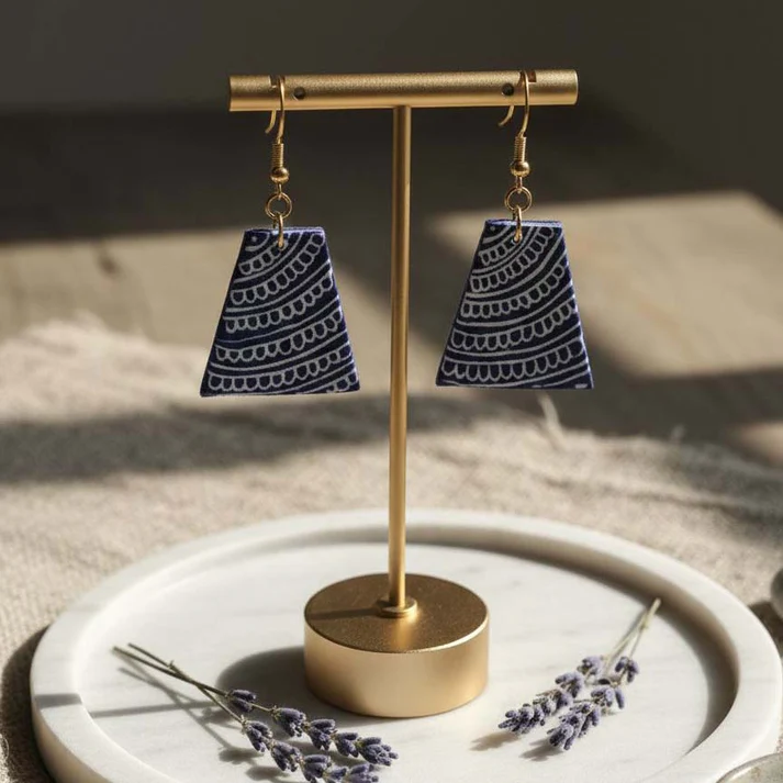 Blue Tribal Wooden Earrings