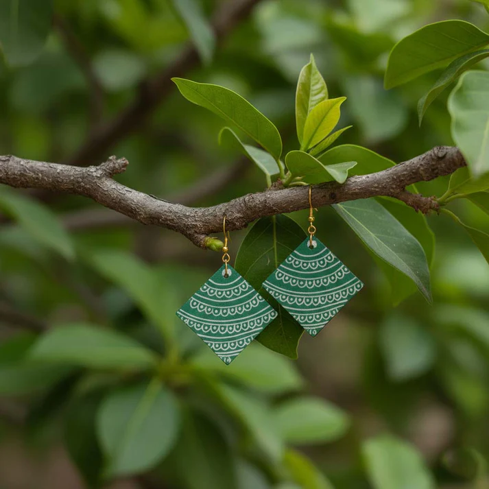 Rama Green Ethnic Wooden Earrings