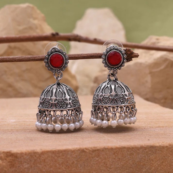 Elegant Oxidised Ethnic Jhumkas (Pink)