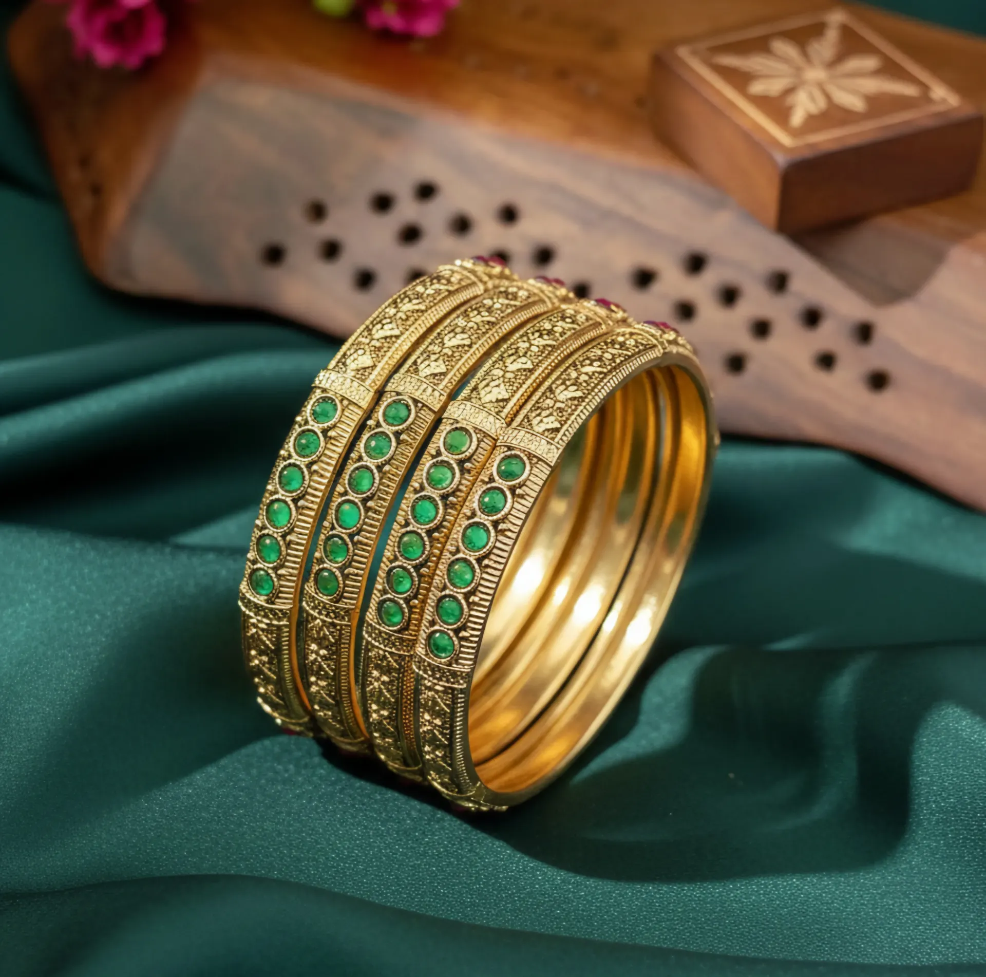 Gold Bangles Set of 4 with Color Accent (2X4)