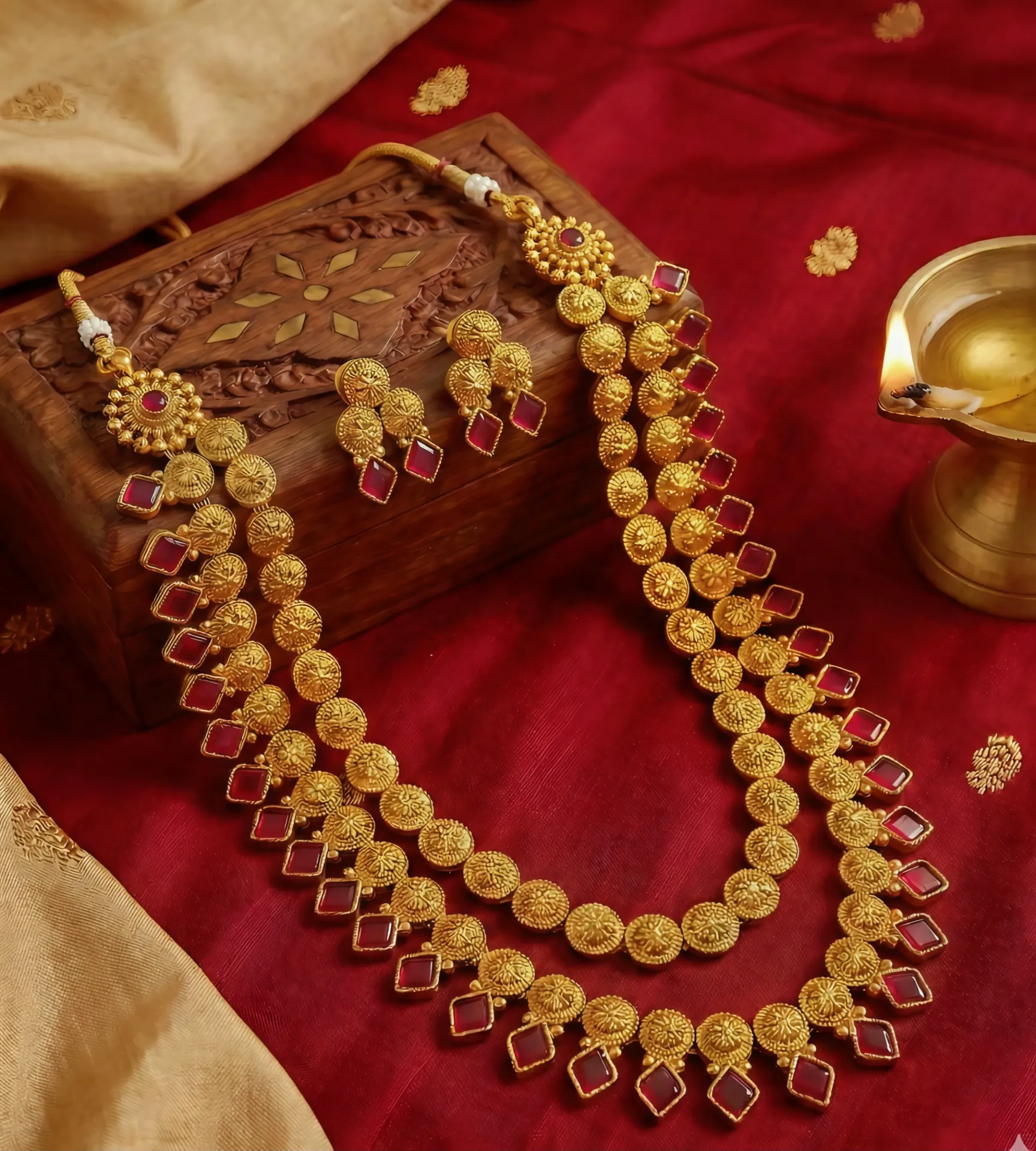 Color Motif Double-Layer Traditional Neckpiece (Red)