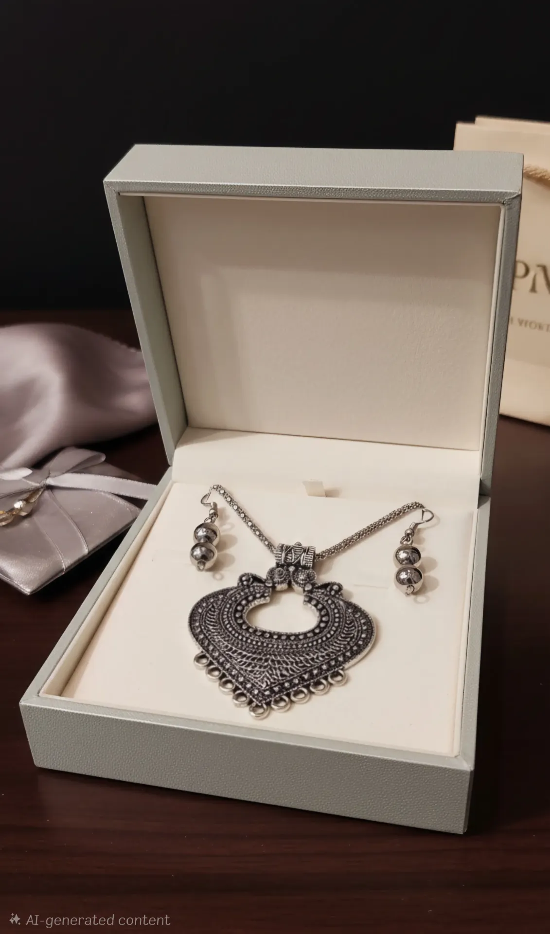 Oxidised Pendant Chain Set (Silver)