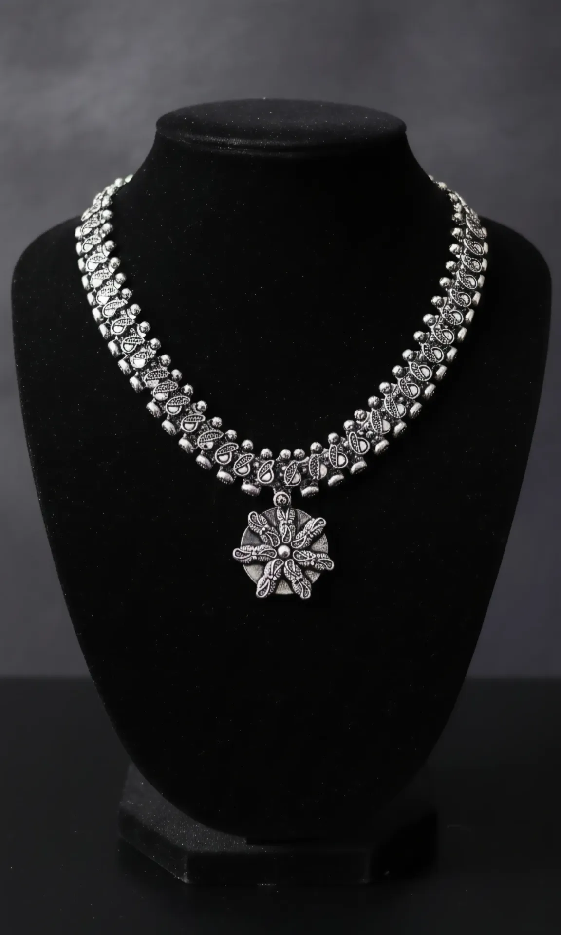 Silver Oxidised Intricate Choker Necklace (Design 1)