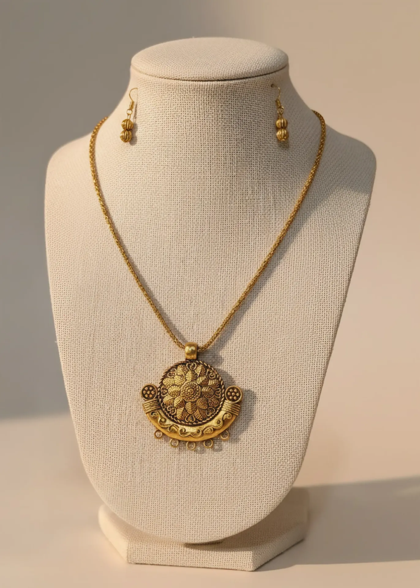 Oxidised Pendant Chain Set (Gold)