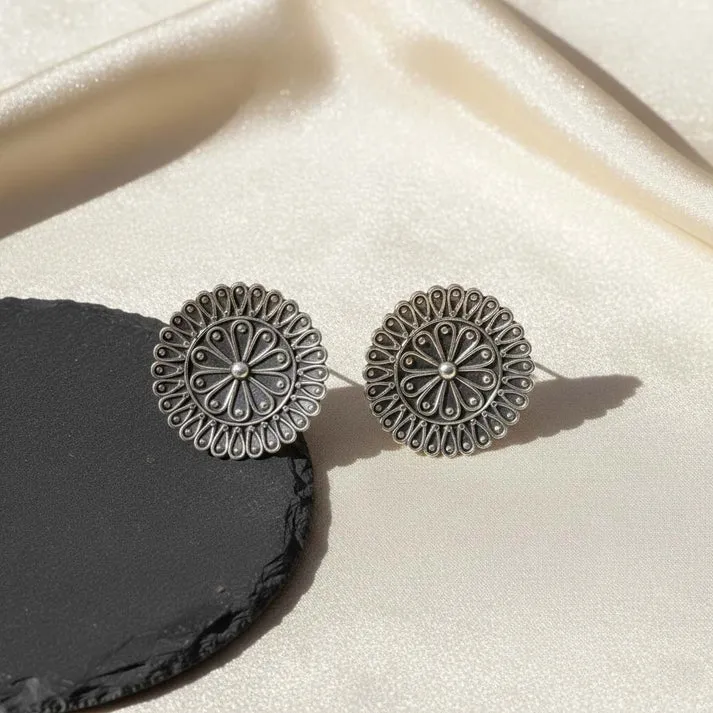 Bold Oxidised Silver Stud Earrings
